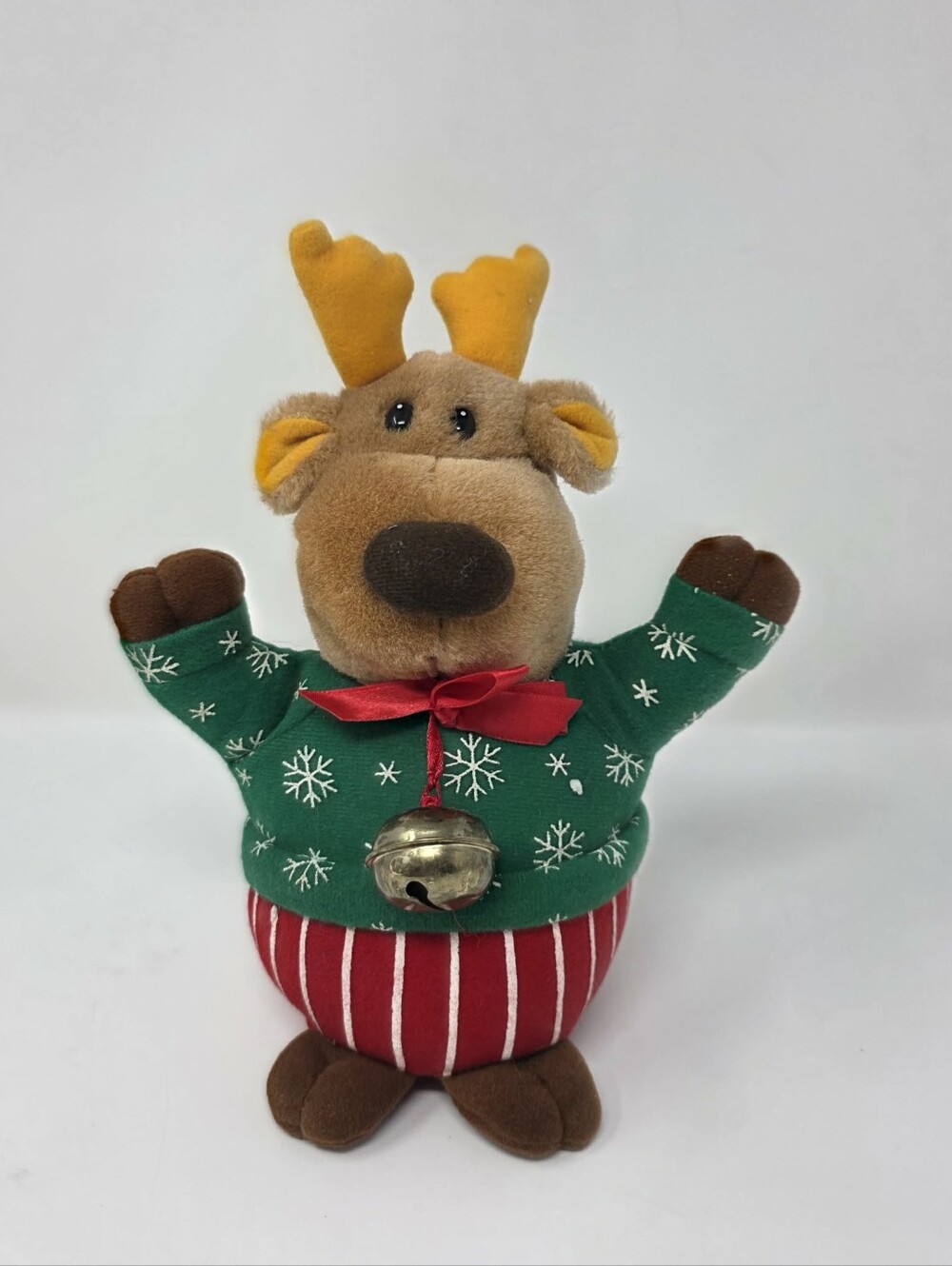 1995 Avon Ricki Reindeer Plush Christmas Musical Vibrating Bell 10 Inch